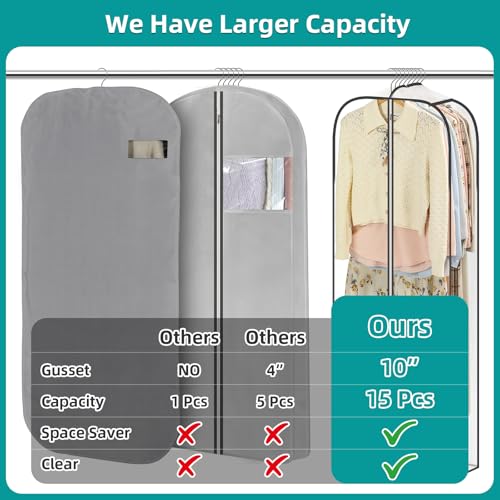 LANDNEOO 6 Pack Clear Garment Bags for Hanging Clothes with Zippers on Double Sides - 10'' Clothes Storage for Coat, Dress, and Fur in Closet - 50'' Long Suit Bags - size: 50 inch