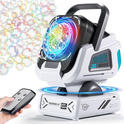 Upgraded Bubble Machine Outdoor Toys for Kids & Wedding Party | Auto Rotation,Type-C Rechargeable,Remote Control,RGB Lights - color: Black
