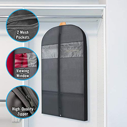 Plixio Gusseted Garment Bags Suit Bag for Travel and Clothing Storage of Dresses, Dress Shirts, Coats— Includes Zipper Pockets and Large Transparent Window (10 Pack: 54” X 24” x 3.4”) - size: 10 Pack: 54” X 24” x 3.4”