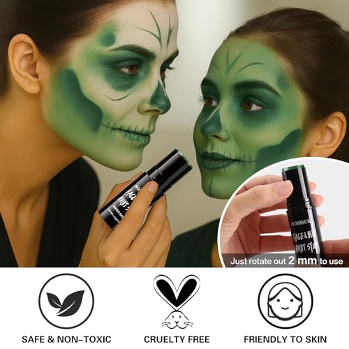 BOBISUKA Green Face Paint Stick, Highly Pigmented Full Coverage Washable Cream Face & Body Paint for Halloween Zombie Witch Monster Goblin Cosplay SFX Makeup, Sports Eye Black Looks & Costume Party - color: Green