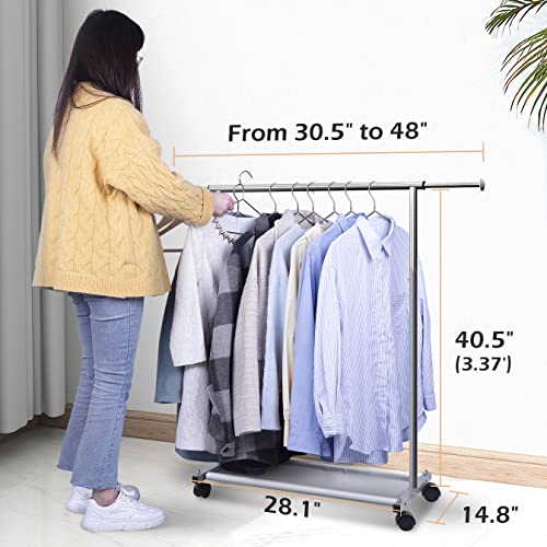 MISSLO Short Clothing Racks for Hanging Clothes with Bottom Shelves and Wheels Heavy Duty Rolling Clothes Rack Kids Clothing Rack for Adult Coat, Closet, Wardrobe - color: Silver