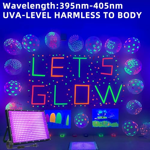 4 Pack 300W Blacklight 336 LEDs, UV Lamp Black Lights for Glow Party, 395nm, IP65 Outdoor Black Light Fixture for Halloween, Glow in The Dark Party, Fluorescent Poster Tapestry, Body Painting