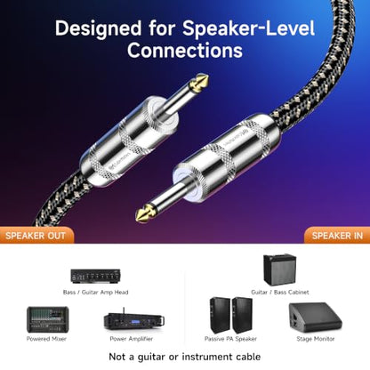 Cable Matters 2-Pack Braided 12 AWG 1/4 Inch Speaker Cable, 6ft | Premium, 6.35mm TS Connector, 12 AWG Oxygen-Free Copper, Braided Jacket, Pro Audio Speaker Connection - size: 6 ft