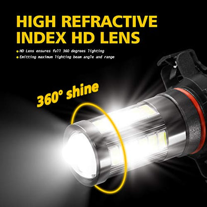 AUXLIGHT 5202 5201 12085 9009 H16 (European) LED Fog Light Bulbs 6000K Xenon White, Super Bright 2800 Lumens 33-SMD Chips LED Daytime Running Lights DRL Bulbs Replacement for Cars, Trucks (Pack of 2) - size: 5202 / 5201