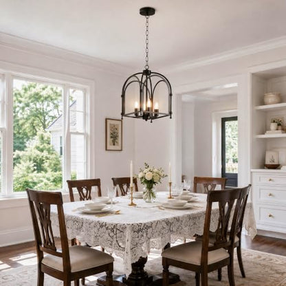 Phaosio 4-Light Black Chandelier, Farmhouse Lantern Chandelier | Industrial Metal Cage Light Fixture, Rustic Geometric Design, Adjustable Height, E12 Base, Kitchen Island, Entryway, Foyer - color: Black (Arch Cage)