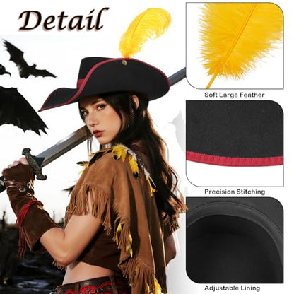 Cavalier Hat Puss Cosplay Cat Boots Costume Hat for Adult, Halloween Hats with Feather for Men/Women