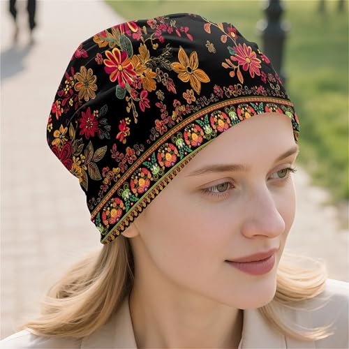 Art Owl Women's Slouchy Beanie Hat Cute Turban Hats Cancer Headwear Caps Baggy Skull Sleep Scarf - color: Bohemian Floral