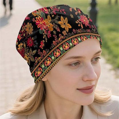 Art Owl Women's Slouchy Beanie Hat Cute Turban Hats Cancer Headwear Caps Baggy Skull Sleep Scarf - color: Bohemian Floral