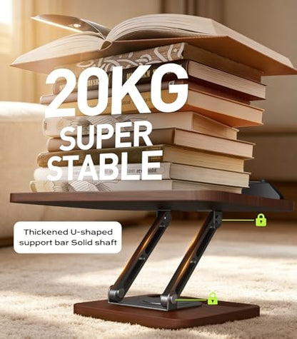 LOXP Book Stand with Storage, 360° Rotating Cookbook Stand, Ergonomic | Adjustable height angle,Hands-free, anti-slip base, Elastic Page Clips for Laptop Tablet, Foldable for Kitchen School