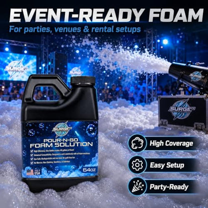 SurgeFX Foam Party Machine Solution – Makes Up to 40 Gallons of Water – Ultra Concentrated, Non-Toxic & Hypoallergenic – Compatible with All Foam Machines for Parties & Events (40 Gallons of water)