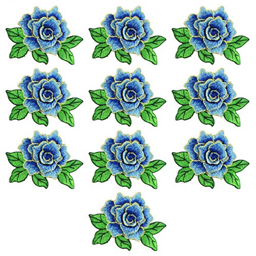 10 Pieces 3D Rose Embroidered Patch Flower Sew on Patches Applique Sewing Crafts Kit for Clothes Jeans Jackets Bags DIY Embellishments Decorations (Blue) - color: Blue