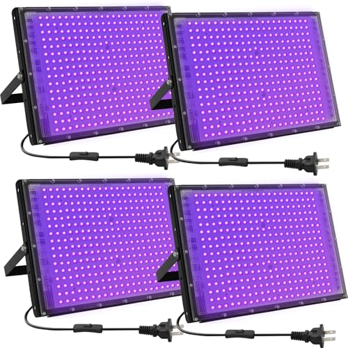 300W LED Black Lights for Glow Party, IP65 Waterproof UV Blacklight Floodlight 395nm Black Light Spotlight Purple Black Light Flood Light Fluorescent UV Light Lamp for Halloween Decor (4 Pack) - size: 300W