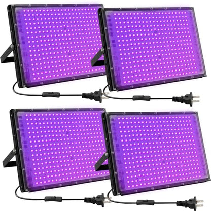 300W LED Black Lights for Glow Party, IP65 Waterproof UV Blacklight Floodlight 395nm Black Light Spotlight Purple Black Light Flood Light Fluorescent UV Light Lamp for Halloween Decor (4 Pack) - size: 300W