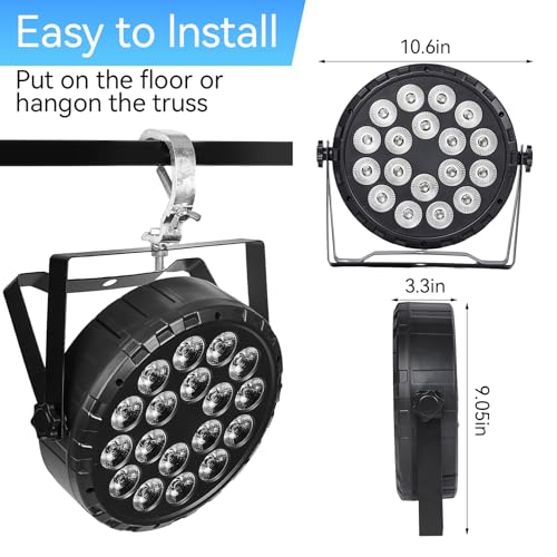 LED Par Light DJ Stage Light,18 LED RGBW with Remote&DMX Control,Sound Activated Control DJ Uplighting for Wedding Party Club Christmas Stage Lighting (2 Packs)