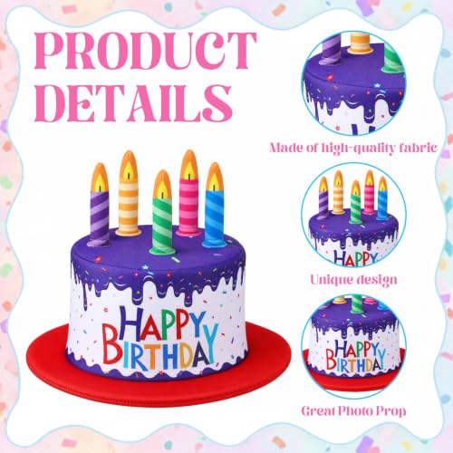 Cuffbow Happy Birthday Cake Hat for Adults Funny Birthday Hat with Candles Novelty Cake Hats for Party Headwear Unisex - color: Purple and Red