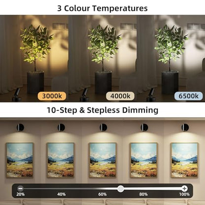Spotlights Indoor with Remote & Touch, 5500mAh Rechargeable Battery Picture Lights with Timer, 10 Levels Brightness Dimmable Uplights Indoor for Tree Painting Cabinet Wall Gallery (4 Pack) - color: 4 x Black