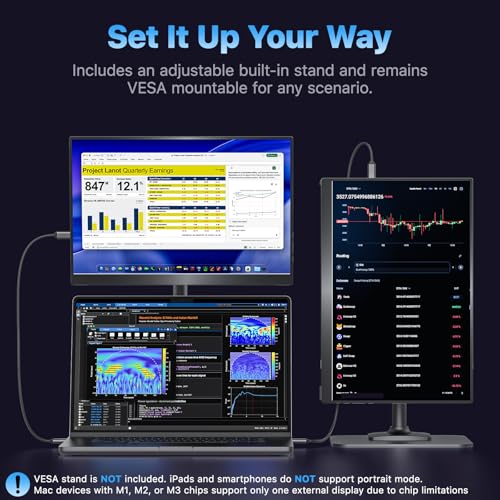 VisionOwl Portable Monitor 16 Inch 2.5K QHD 144Hz 16:10 Second Screen, USB-C HDMI HDR Travel Monitor for Laptop PC MacBook PS5 Xbox, VESA Mountable, with Speakers, Built-in Kickstand - size: 16 inch