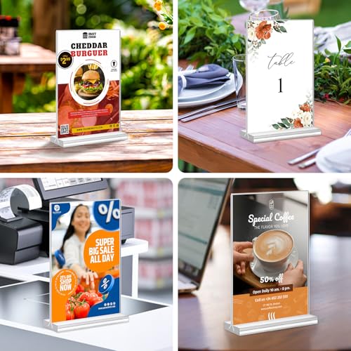 Acrylic Sign Holder 5x7,6 Pack Clear Plastic Table Display Vertical Double-Sided Desktop Display Stand Paper Holder Clear Table Sign Holder for Menu ad Frame Suitable Restaurants Meeting Office Store - size: Vertical 6 Pack 5x7''