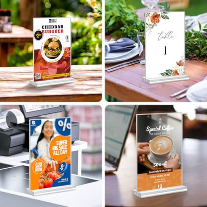 Acrylic Sign Holder 5x7,6 Pack Clear Plastic Table Display Vertical Double-Sided Desktop Display Stand Paper Holder Clear Table Sign Holder for Menu ad Frame Suitable Restaurants Meeting Office Store - size: Vertical 6 Pack 5x7''