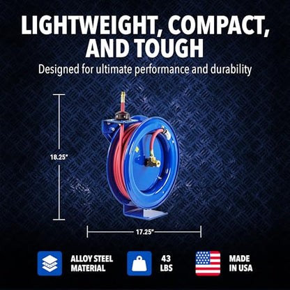 Coxreels P-LP-350 Retractable Air/Water Low-Pressure Hose Reel, P Series, 3/8 in x 50 in 300 PSI - Easy-to-Use Compact Design- Heavy-Duty Steel Construction, Made in The USA - size: 3/8", style: 50' - Blue