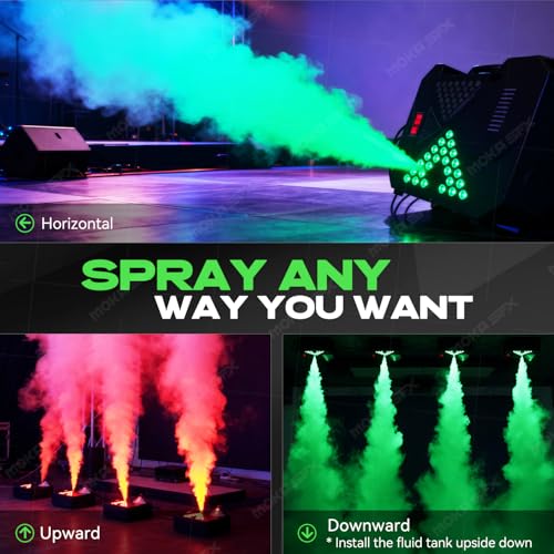 1500W Vertical Fog Machine with CO2 Jet Effect Sprays Upward, Downward & Horizontally RGB LED Smoke Machine DMX Remote Control for Club Stage Wedding Events