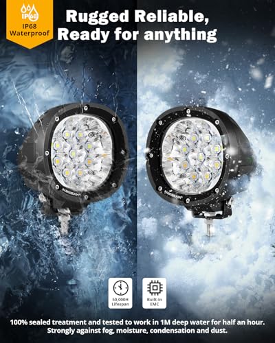 Auxbeam P4 Series Round LED Pods 4-Inch Amber White Strobe Lights 2-Pack | Dual Color Fog Lights, 6 Modes Light Bar, Flashing Warning Emergency, 90W Spot Offroad Lights, for 4x4 Car Truck ATV UTV - color: P4 Series Amber White 6 Modes Lights