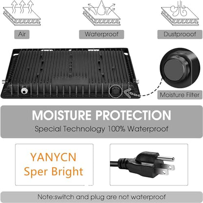 YANYCN 2 Pack 150W 3000K Led Flood Lights Outdoor,Warm White Super Bright 15500LM Security Lights with Plug,Exterior IP66 Waterproof FloodLight for Basketball Court, Yard, Garden, Playground - color: 3000K 150W led flood light 2 pack