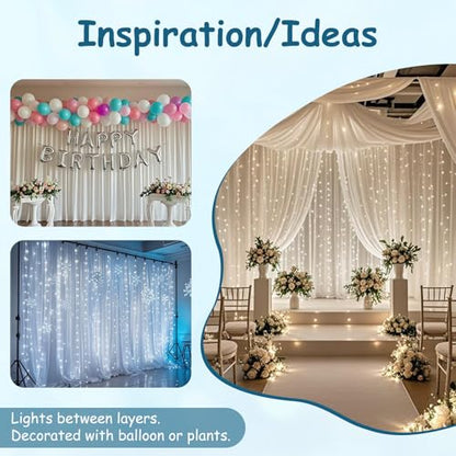 Extra Wide Two Layers One Piece Trade Show Booth Backdrop, White, 25x8ft | Chiffon Tulle & Polyester, Extra Wide Blackout Curtains, Theatrical Backdrops - color: White, size: 96"W x 300"L (Pack of 1)
