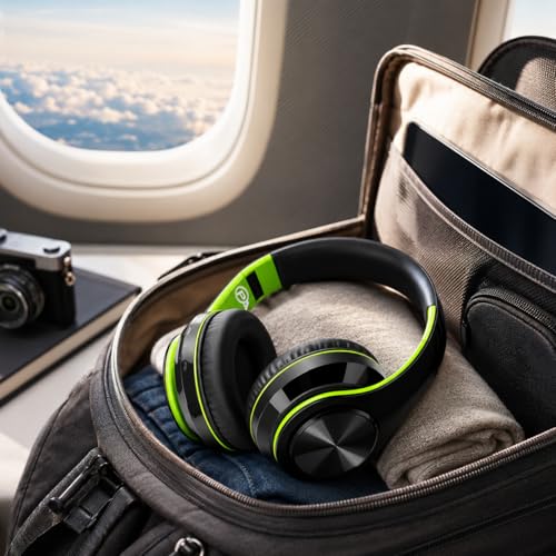 Gaming Headphones, Wireless Bluetooth Over-Ear, Black with Color Accents, Built-in Mic, HiFi Stereo Sound, Foldable Design-Gaming Headset (Green) - color: Green