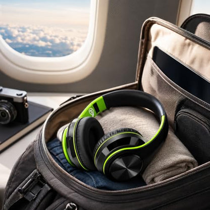 Gaming Headphones, Wireless Bluetooth Over-Ear, Black with Color Accents, Built-in Mic, HiFi Stereo Sound, Foldable Design-Gaming Headset (Green) - color: Green