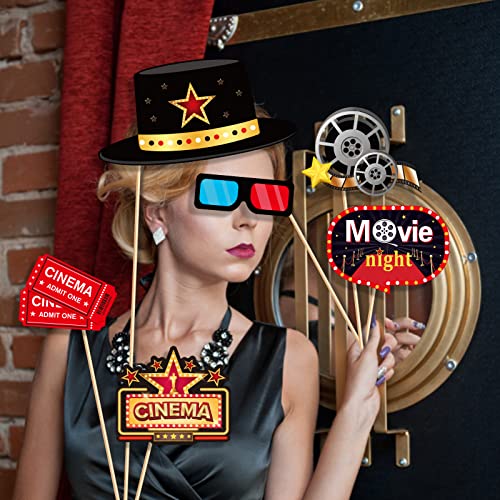 25 Pcs Movie Night Photo Booth Props for Movie Night Party Decoration Supplies, Movies Nights Theme Selfie Props Photography Backdrop Decorations for Movies Nights Party Supplies