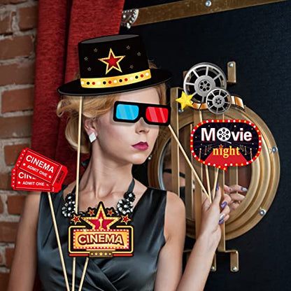 25 Pcs Movie Night Photo Booth Props for Movie Night Party Decoration Supplies, Movies Nights Theme Selfie Props Photography Backdrop Decorations for Movies Nights Party Supplies