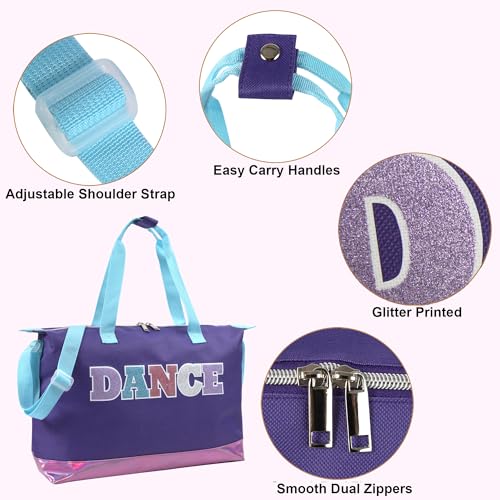 Garment Dance Shoulder Bags for Girls, Teen Dancers, Costumes, Boys | Holographic Glitter Dance Bag for Kids - color: Dance Purple & Pink