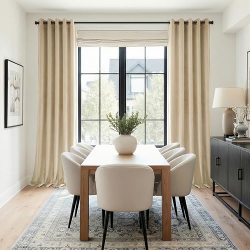 Topfinel 92 Inch Long Velvet Black Out Grommet Curtains 2 Panels,Beige Cream Thermal Insulated Sun Blocking Curtain Drapes Room Divider,Soft Luxury Window Treatments 52" X 92", Bay Window - color: Beige, size: 52"W x 92"L (Pack of 2)