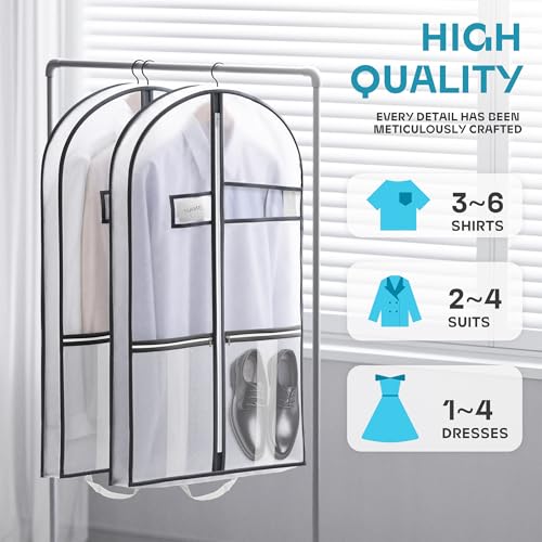 Lazebox 43" Travel Garment Bag with Accessories Zipper Pocket, Heavy Duty Suit Bag for Suits, Tuxedos, Dresses, Coats - size: 43inch-1 pack-Translucent