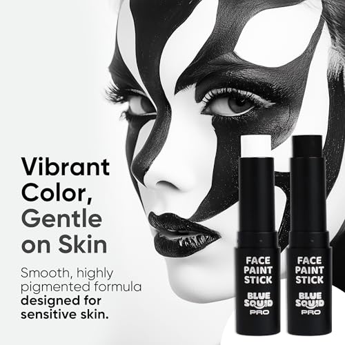 Blue Squid PRO Black and White Face Paint Stick - Waterproof Body Paint For Adults & Kids Eye Black Baseball, Eyeblack Softball -Hypoallergenic Twist-Up Non-Toxic Makeup Stick - Cosplay, Sports & SFX - color: Black & White