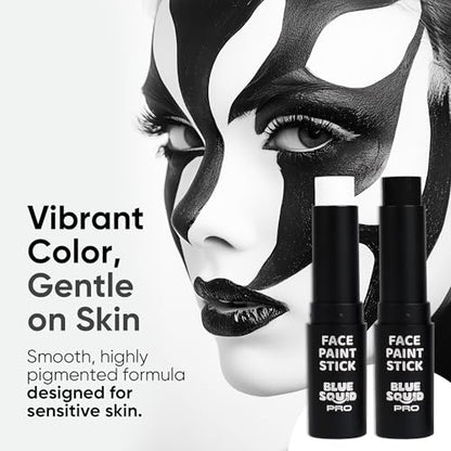 Blue Squid PRO Black and White Face Paint Stick - Waterproof Body Paint For Adults & Kids Eye Black Baseball, Eyeblack Softball -Hypoallergenic Twist-Up Non-Toxic Makeup Stick - Cosplay, Sports & SFX - color: Black & White