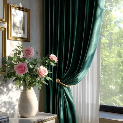 FMFUNCTEX Velvet Curtains Emerald Green Thermal Insulated Curtains for Bedroom Living Room Darkening Curtains 84 Inches Long Soft Luxury Heavy Rod Pocket Window Treatments Drapes 2 Panels Set - color: Emerald Green, size: 52"W x 90"L (Pack of 2)