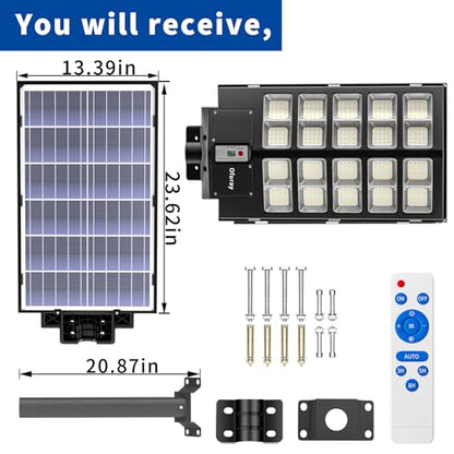 Ofuray Solar Street Lights Outdoor,Of-6000W Commercial Parking Lot Light | Solar Flood Light, LED Area Light with Motion Sensor, Dusk to Dawn, Remote Control for Security Lighting in Streets, Barns - size: XL