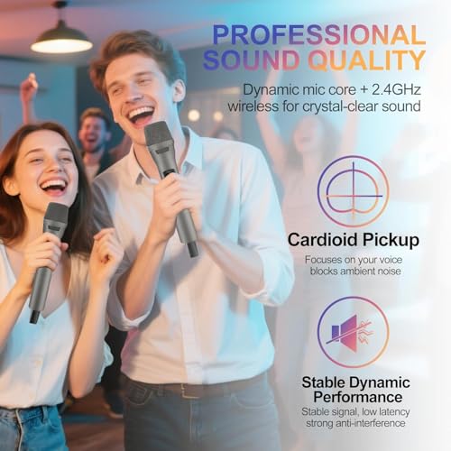 Aveek Wireless Microphone 2-Pack, 100ft Range,10Hs Battery for Karaoke | Rechargeable Receiver and Mics, Clear Sound, Noise Cancellation, Amps Via 6.35/3.5Mm, for Church, Party, Wedding, DJ & Events - color: Gray