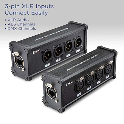 LyxPro 4-Channel XLR to Cat6 Ethercon Breakout Box Pair, Male & Female | Male & female 4-channel XLR breakout boxes carry balanced analog, AES or DMX over one Cat6 cable up to 330 ft. - size: Pair - No Cables