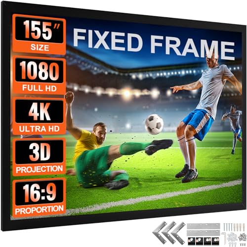 VEVOR Projector Screen 155inch Outdoor Projector Screen 16:9 Movie Screen Fixed Frame 3D Projector Screen for 4K HDTV Movie Theater - size: 155inch