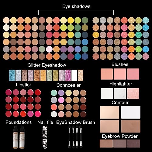 187 Colors Professional Makeup Palette - All-in-One Kit With Eye Shadows, Lipsticks, Mascara, Foundations, Blushes, Brow Pencils, Nail File - Makeup Gift Set for Women and Girls - color: 007 Set