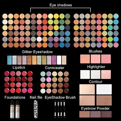 187 Colors Professional Makeup Palette - All-in-One Kit With Eye Shadows, Lipsticks, Mascara, Foundations, Blushes, Brow Pencils, Nail File - Makeup Gift Set for Women and Girls - color: 007 Set