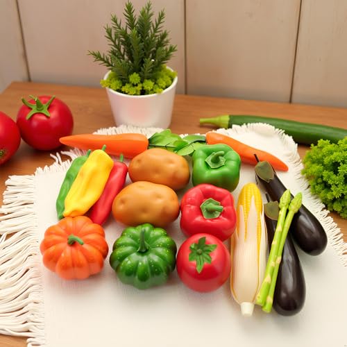17Pcs Artificial Vegetables Realistic Faux Vegetables for Decoration Faux Vegetable Set Fake Food Carrot Pumpkin Eggplant Potato Bell Peppers for Home Kitchen Party Festival Photography Props