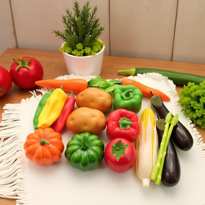 17Pcs Artificial Vegetables Realistic Faux Vegetables for Decoration Faux Vegetable Set Fake Food Carrot Pumpkin Eggplant Potato Bell Peppers for Home Kitchen Party Festival Photography Props