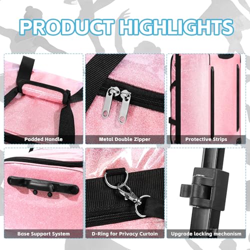 Dance Bag with Garment Rack and Curtain | 28" Sparkling Dance Competition Duffle Bag with Rack & Wheels | Upgraded Stable System | Ideal Rolling Dance Suitcase for Dancer Cheerleader Gymnast Traveler - color: 28" Sparkling Pink