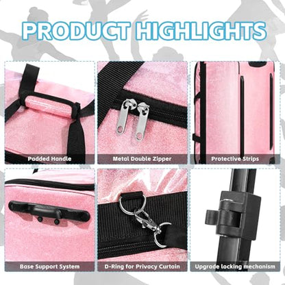 Dance Bag with Garment Rack and Curtain | 28" Sparkling Dance Competition Duffle Bag with Rack & Wheels | Upgraded Stable System | Ideal Rolling Dance Suitcase for Dancer Cheerleader Gymnast Traveler - color: 28" Sparkling Pink