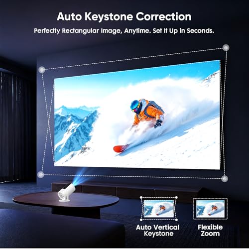 [Built-in Apps] Mini Projector with WiFi and Bluetooth, Native 1080P Portable Movie Projector for Bedroom, Android 12, Auto Vertical Keystone, 180° Rotation, Compatible with HDMI/USB/TV Stick/Laptop