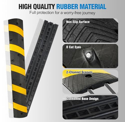 STARSIGNS 72" Heavy Duty Rubber Speed Bumps (4 Pack) - Cable Protector Ramp for Driveway Asphalt Concrete Gravel with Bolt Spikes Anchors for Parking Lot, Warehouse, Road - size: 72" 4 Pack